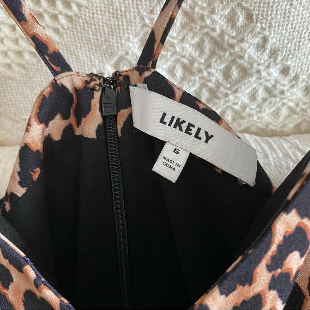 NWOT Likely Brown Leopard Print Front Slit Midi Dress - Picture 3 of 4